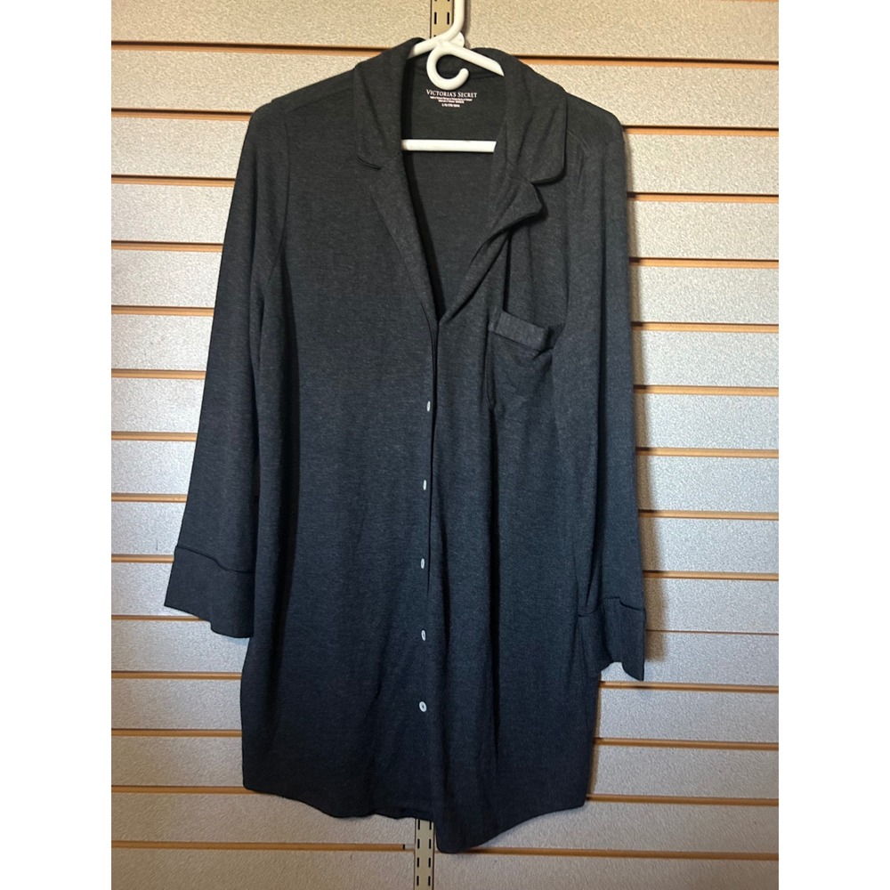 Victoria's Secret Charcoal Gray Button Front Long Sleeve Nightshirt L NWTS Cozy